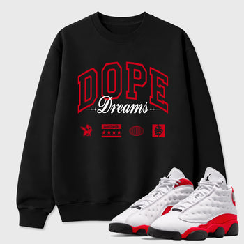 Sneaker match tees – Sneaker Tees To Match Air Jordan 13 University Red Shoes – Dope Dreams Tee Black 1