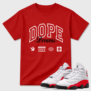 Sneaker match tees – Sneaker Tees To Match Air Jordan 13 University Red Shoes – Dope Dreams Tee Red 1