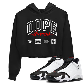 Air Jordan 14 Black Toe t shirts to match sneakers Dope Dreams sneaker match tees 14s Black Toe sneaker match tee SNRT Sneaker Tees unisex cotton Black 1 crop tee