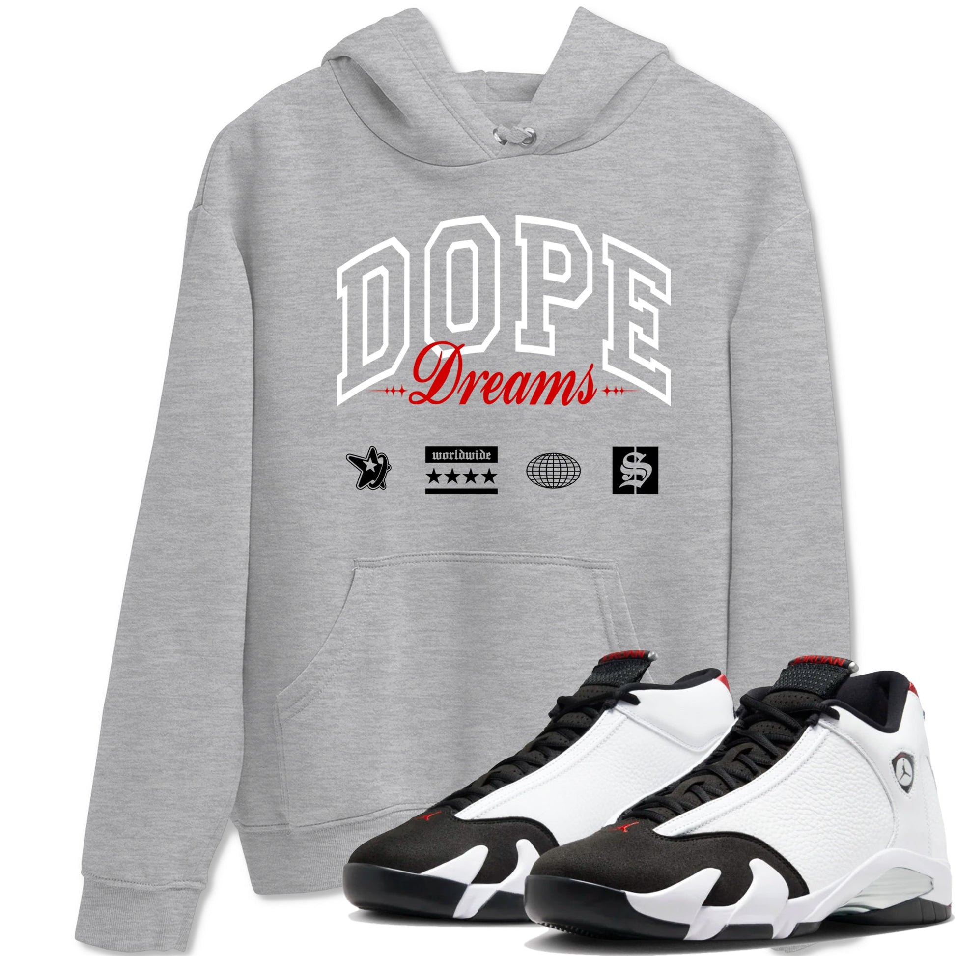 Air Jordan 14 Black Toe t shirts to match sneakers Dope Dreams sneaker match tees 14s Black Toe sneaker match tee SNRT Sneaker Tees unisex cotton Heather Grey 1 shirts