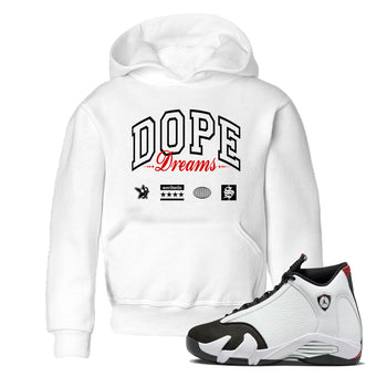 Air Jordan 14 Black Toe t shirts to match sneakers Dope Dreams sneaker match tees 14s Black Toe sneaker match tee SNRT Sneaker Tees Youth Baby White 1 tee