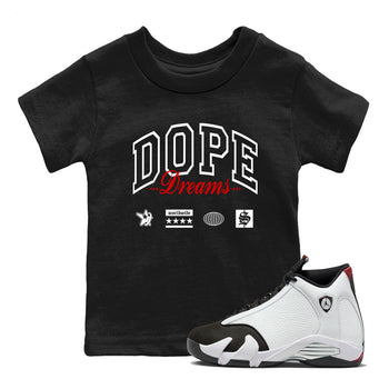 Air Jordan 14 Black Toe t shirts to match sneakers Dope Dreams sneaker match tees 14s Black Toe sneaker match tee SNRT Sneaker Tees Youth Baby Black 1 tee