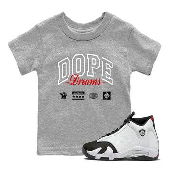 Air Jordan 14 Black Toe t shirts to match sneakers Dope Dreams sneaker match tees 14s Black Toe sneaker match tee SNRT Sneaker Tees Youth Baby Heather Grey 1 tee