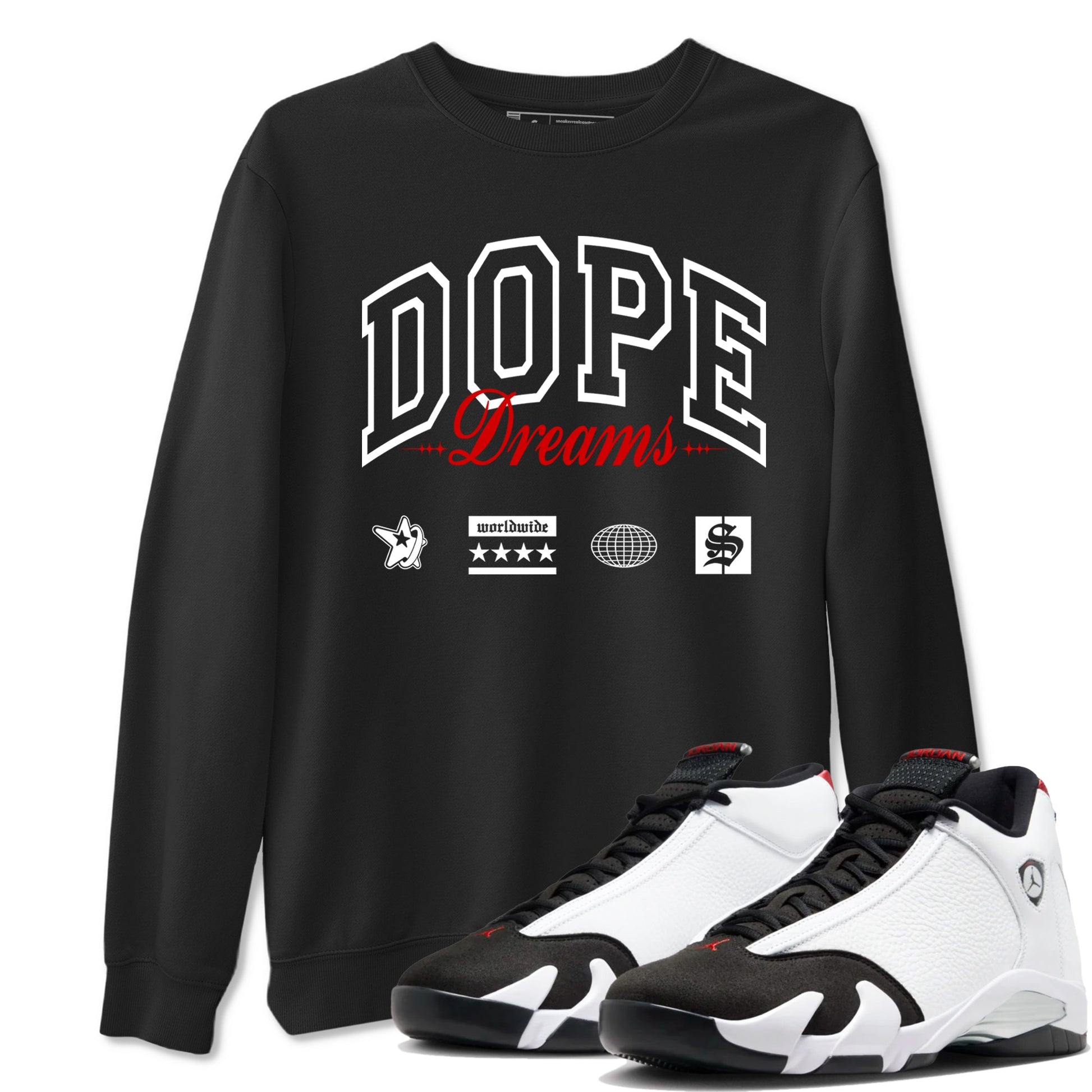 Air Jordan 14 Black Toe t shirts to match sneakers Dope Dreams sneaker match tees 14s Black Toe sneaker match tee SNRT Sneaker Tees unisex cotton Black 1 shirts