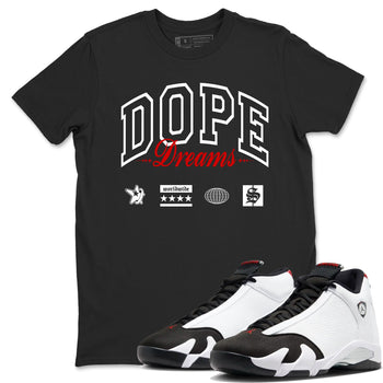 Air Jordan 14 Black Toe t shirts to match sneakers Dope Dreams sneaker match tees 14s Black Toe sneaker match tee SNRT Sneaker Tees unisex cotton Black 1 shirts