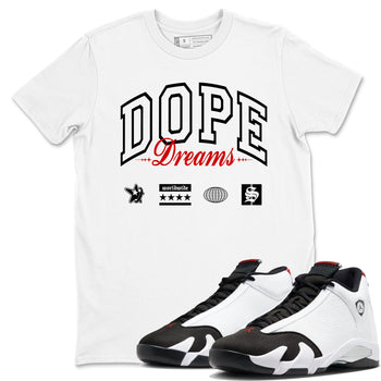 Air Jordan 14 Black Toe t shirts to match sneakers Dope Dreams sneaker match tees 14s Black Toe sneaker match tee SNRT Sneaker Tees unisex cotton White 1 shirts