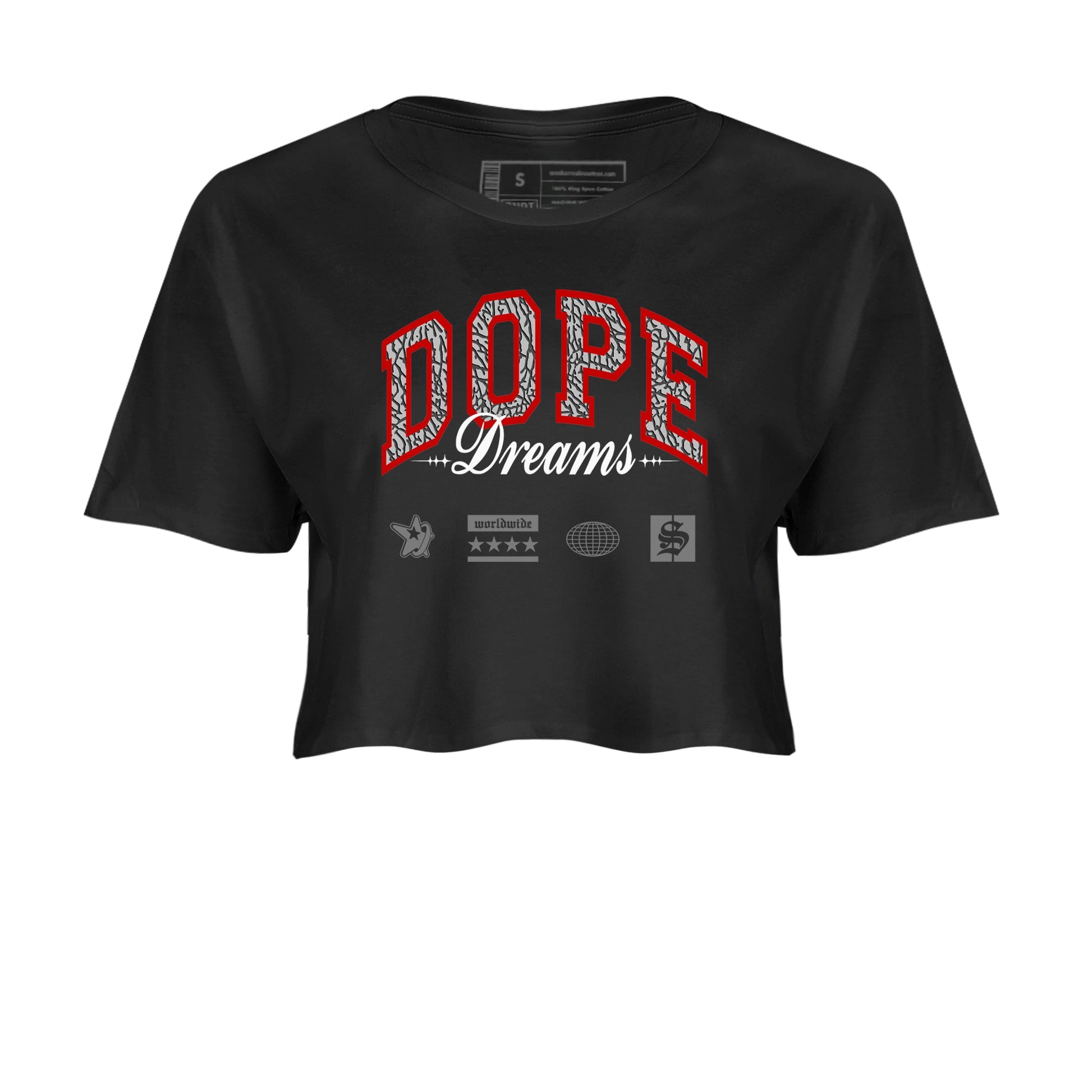 3s Black Cement shirts to match jordans Dope Dreams sneaker match tees Air Jordan 3 Retro OG Black Cement match shoes to clothes SNRT Sneaker Tees unisex cotton Black 2 crop tee
