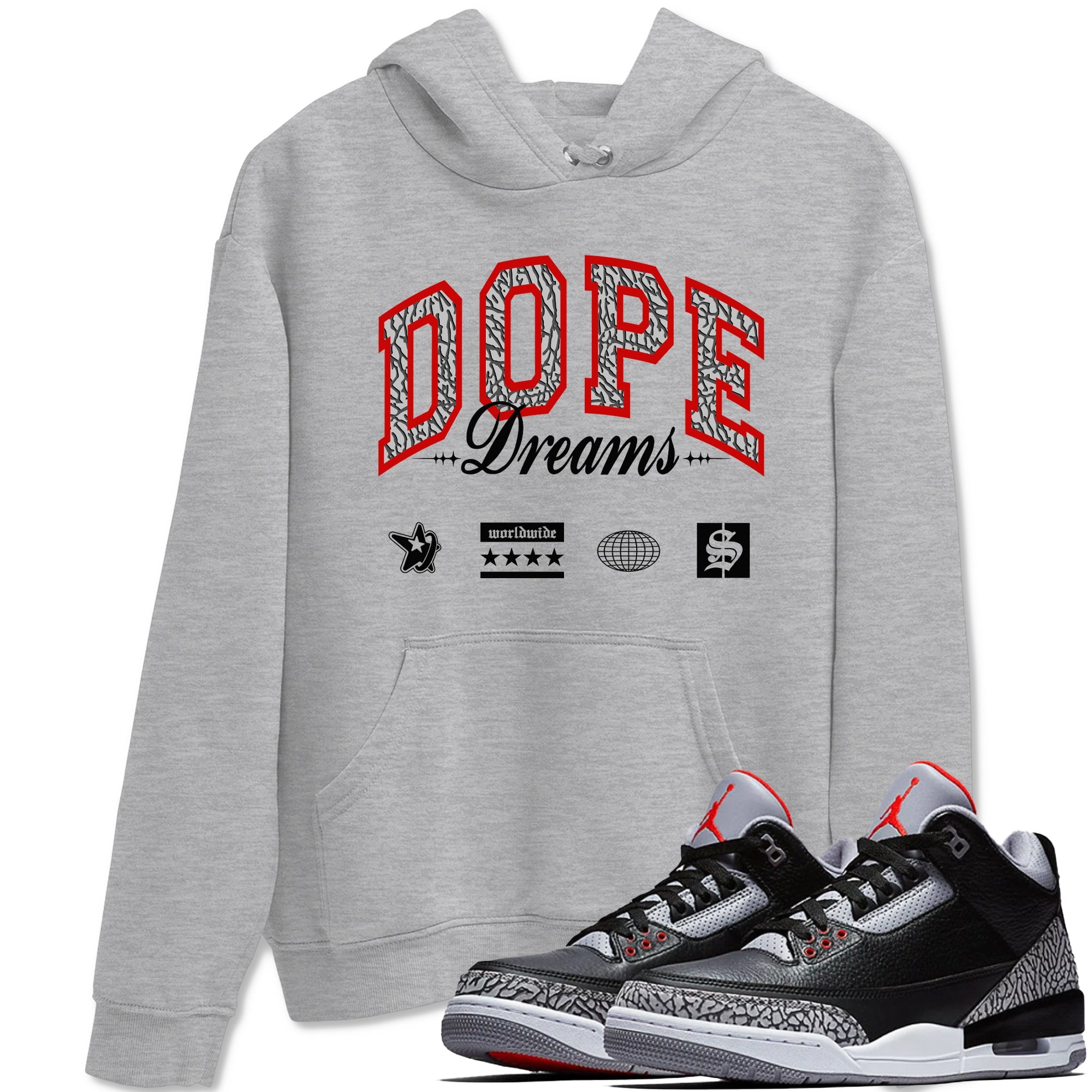 3s Black Cement shirts to match jordans Dope Dreams sneaker match tees Air Jordan 3 Retro OG Black Cement match shoes to clothes SNRT Sneaker Tees unisex cotton Heather Grey 1 shirts