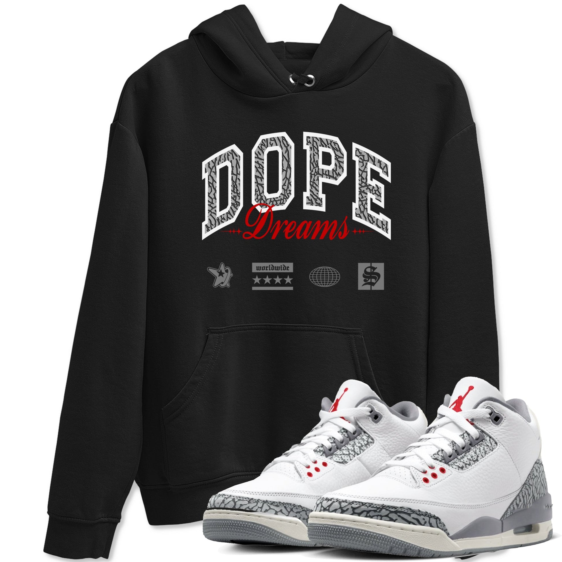 3s Cement Grey shirts to match jordans Dope Dreams sneaker match tees Air Jordan 3 Cement Grey SNRT Sneaker Release Tees unisex cotton Black 1 crew neck shirts