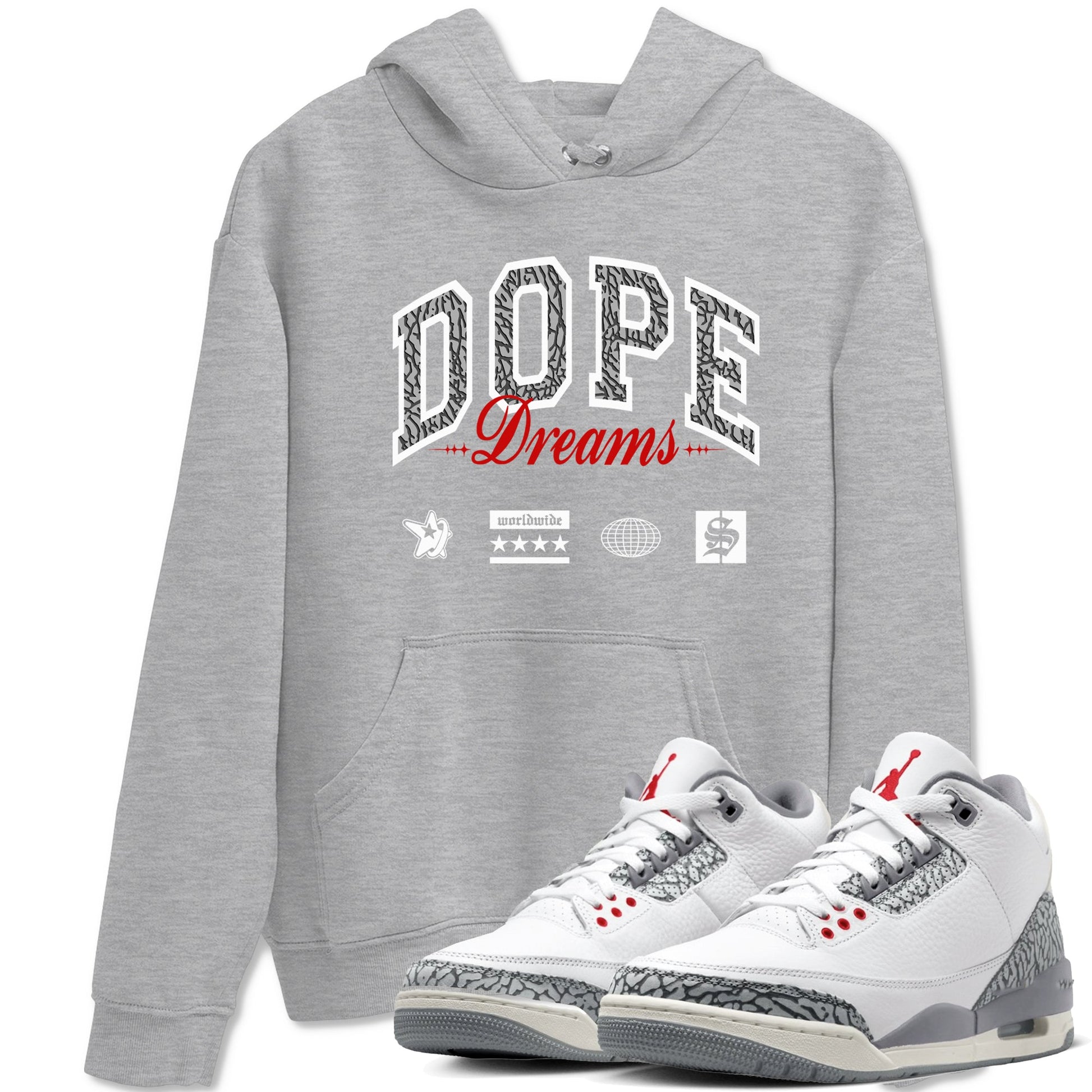 3s Cement Grey shirts to match jordans Dope Dreams sneaker match tees Air Jordan 3 Cement Grey SNRT Sneaker Release Tees unisex cotton Heather Grey 1 crew neck shirts
