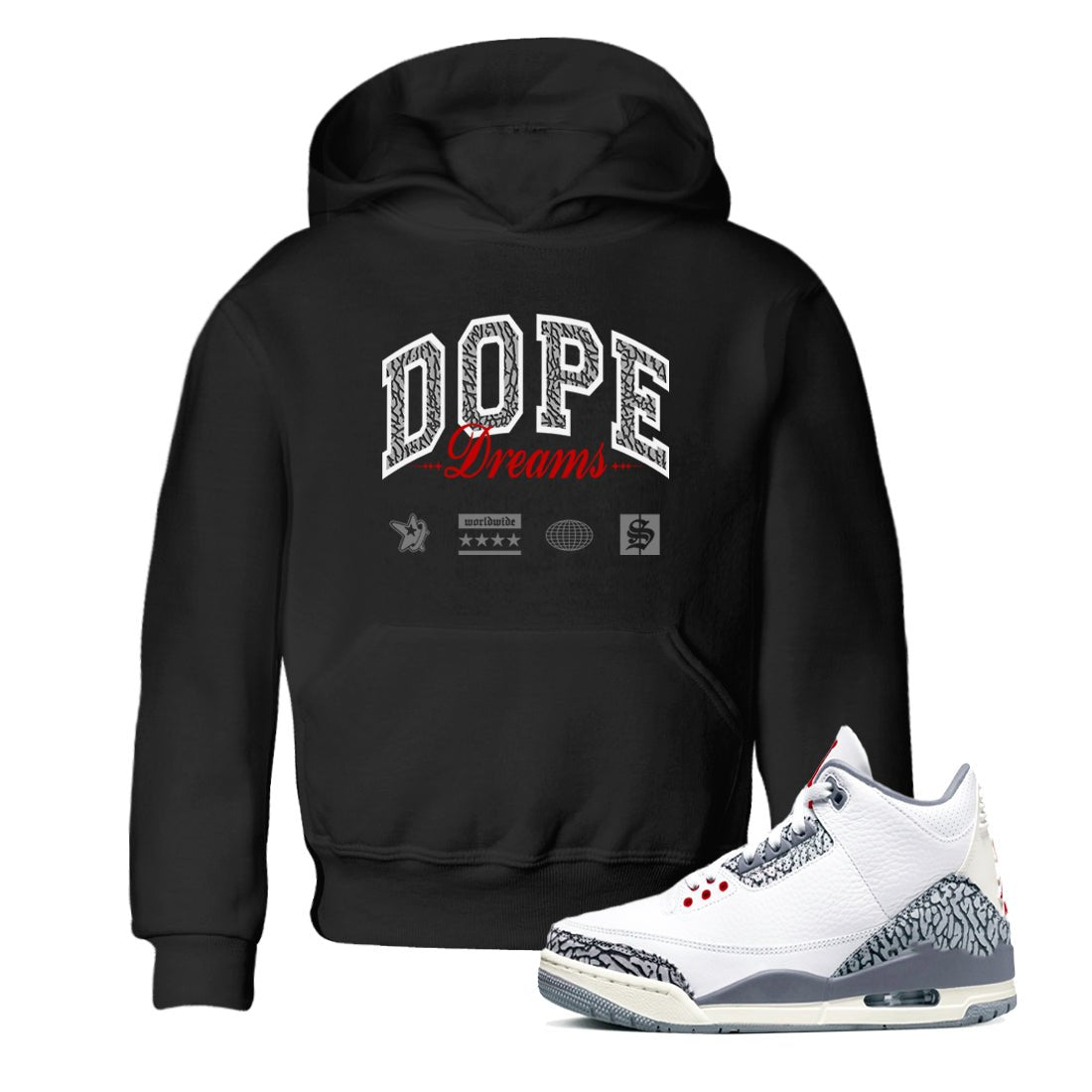 3s Cement Grey shirts to match jordans Dope Dreams sneaker match tees Air Jordan 3 Cement Grey SNRT Sneaker Release Tees Youth Baby Black 1 crew neck shirts