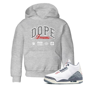 3s Cement Grey shirts to match jordans Dope Dreams sneaker match tees Air Jordan 3 Cement Grey SNRT Sneaker Release Tees Youth Baby Heather Grey 1 crew neck shirts