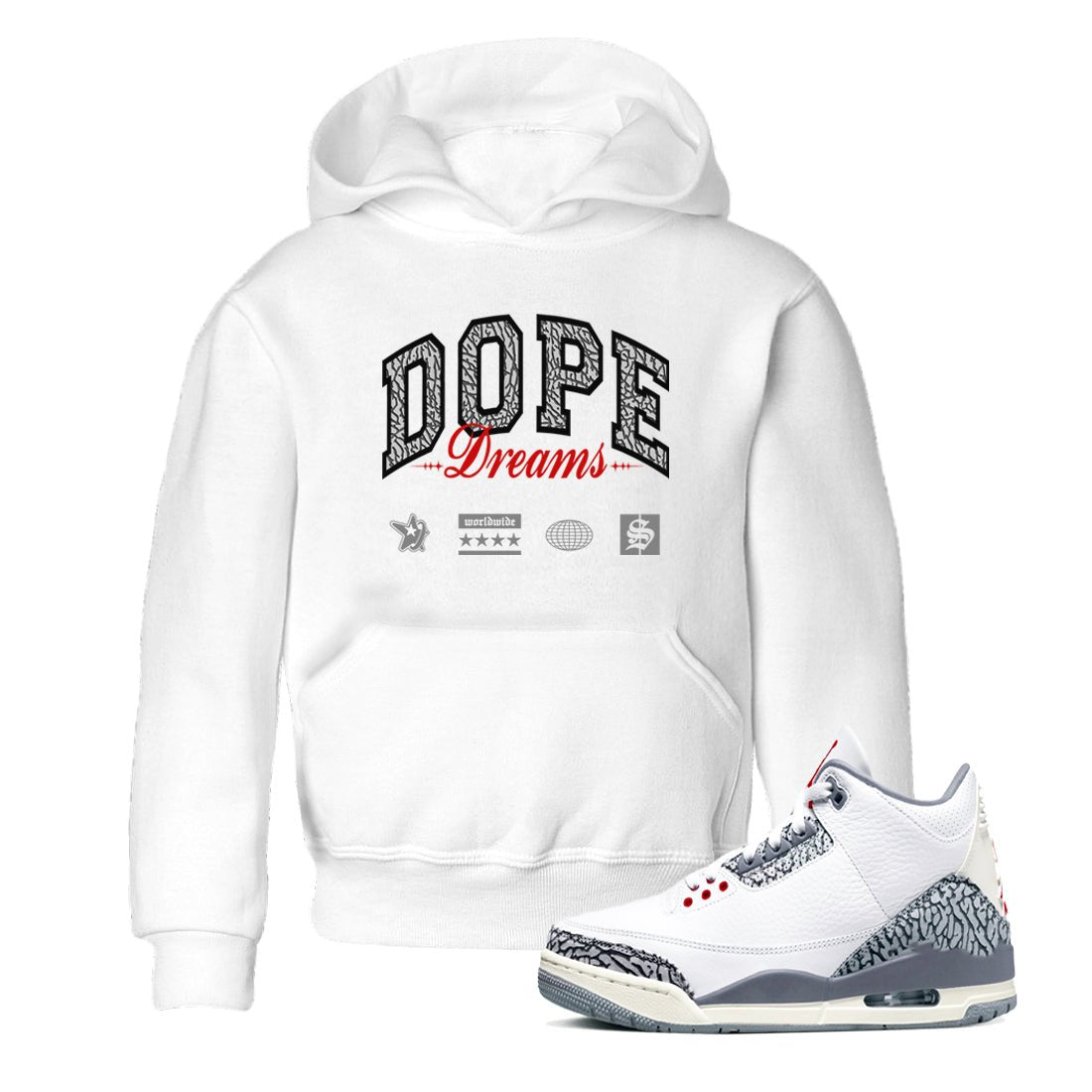 3s Cement Grey shirts to match jordans Dope Dreams sneaker match tees Air Jordan 3 Cement Grey SNRT Sneaker Release Tees Youth Baby White 1 crew neck shirts