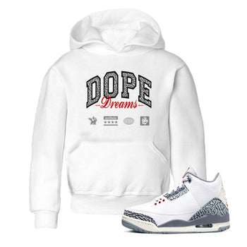 3s Cement Grey shirts to match jordans Dope Dreams sneaker match tees Air Jordan 3 Cement Grey SNRT Sneaker Release Tees Youth Baby White 1 crew neck shirts