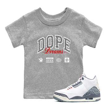 3s Cement Grey shirts to match jordans Dope Dreams sneaker match tees Air Jordan 3 Cement Grey SNRT Sneaker Release Tees Youth Baby Heather Grey 1 crew neck shirts