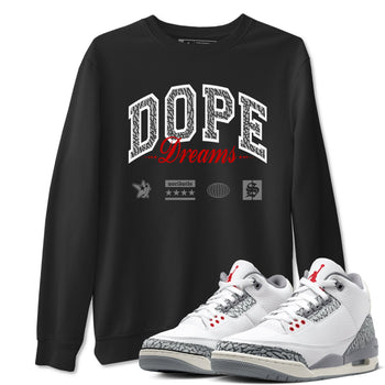 3s Cement Grey shirts to match jordans Dope Dreams sneaker match tees Air Jordan 3 Cement Grey SNRT Sneaker Release Tees unisex cotton Black 1 crew neck shirts