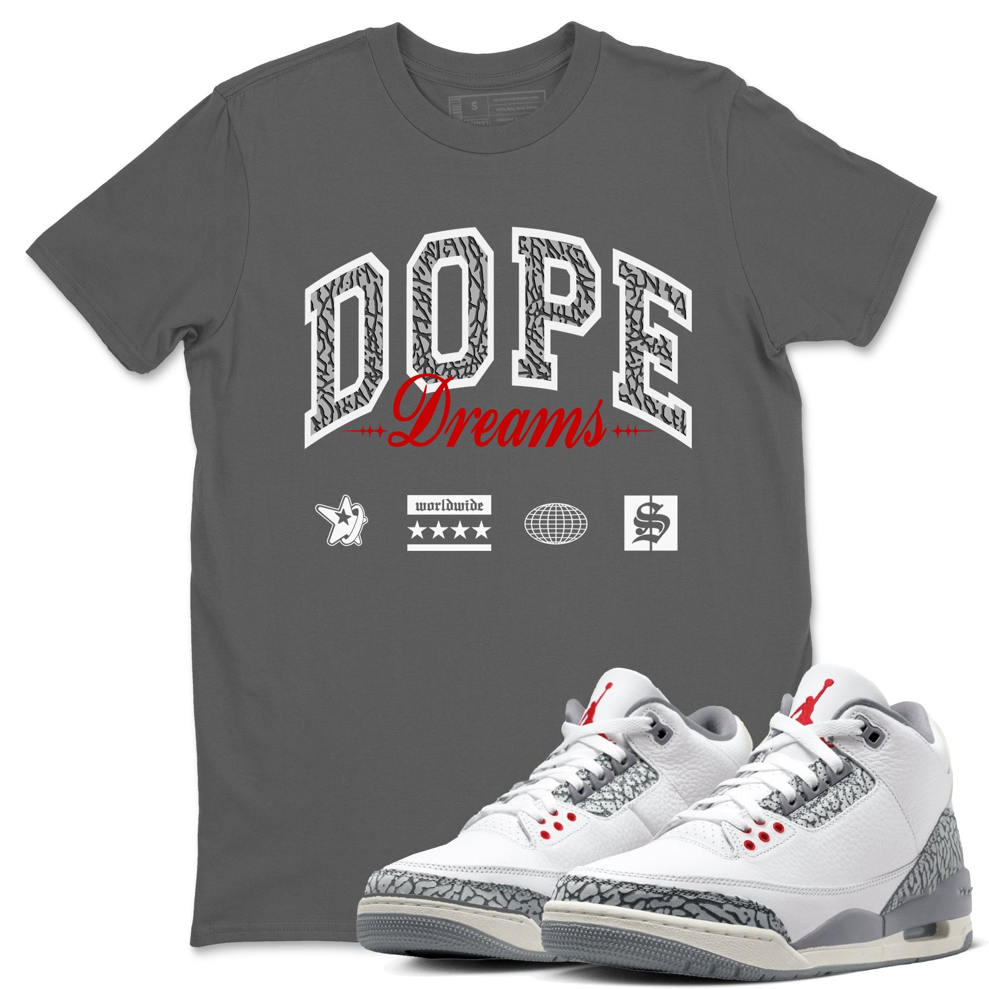3s Cement Grey shirts to match jordans Dope Dreams sneaker match tees Air Jordan 3 Cement Grey SNRT Sneaker Release Tees unisex cotton Cool Grey 1 crew neck shirts