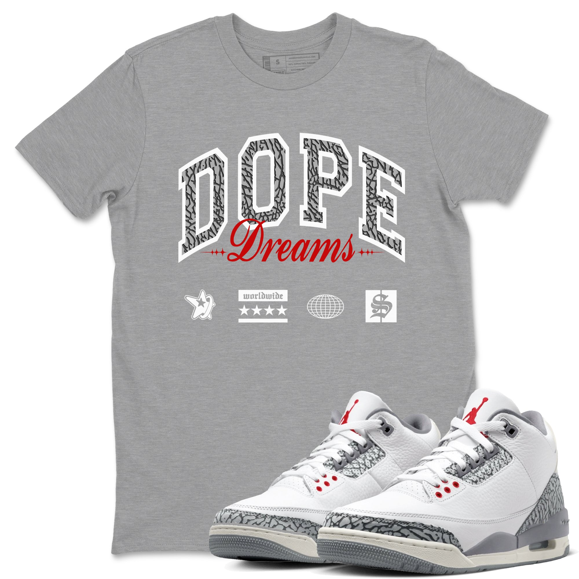 3s Cement Grey shirts to match jordans Dope Dreams sneaker match tees Air Jordan 3 Cement Grey SNRT Sneaker Release Tees unisex cotton Heather Grey 1 crew neck shirts