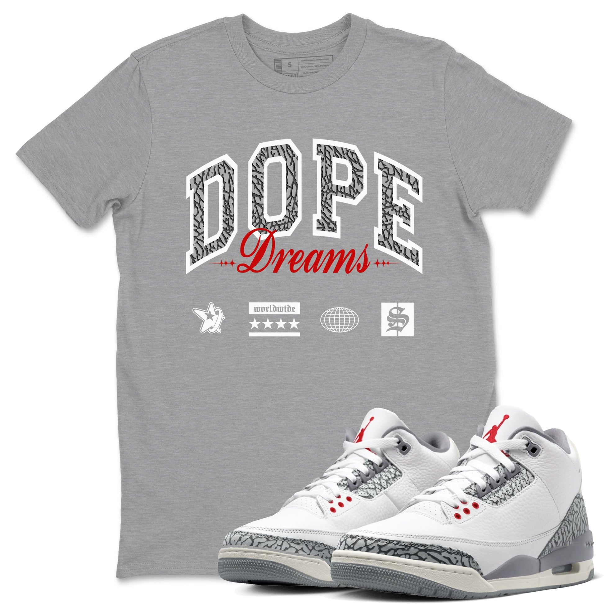 3s Cement Grey shirts to match jordans Dope Dreams sneaker match tees Air Jordan 3 Cement Grey SNRT Sneaker Release Tees unisex cotton Heather Grey 1 crew neck shirts