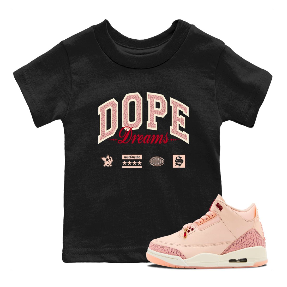 3s Valentines Day shirts to match jordans Dope Dreams best t shirts to wear with jordans Air Jordan 3 Valentines Day match shoes to clothes SNRT Sneaker Tees Youth Baby Black 1 tee