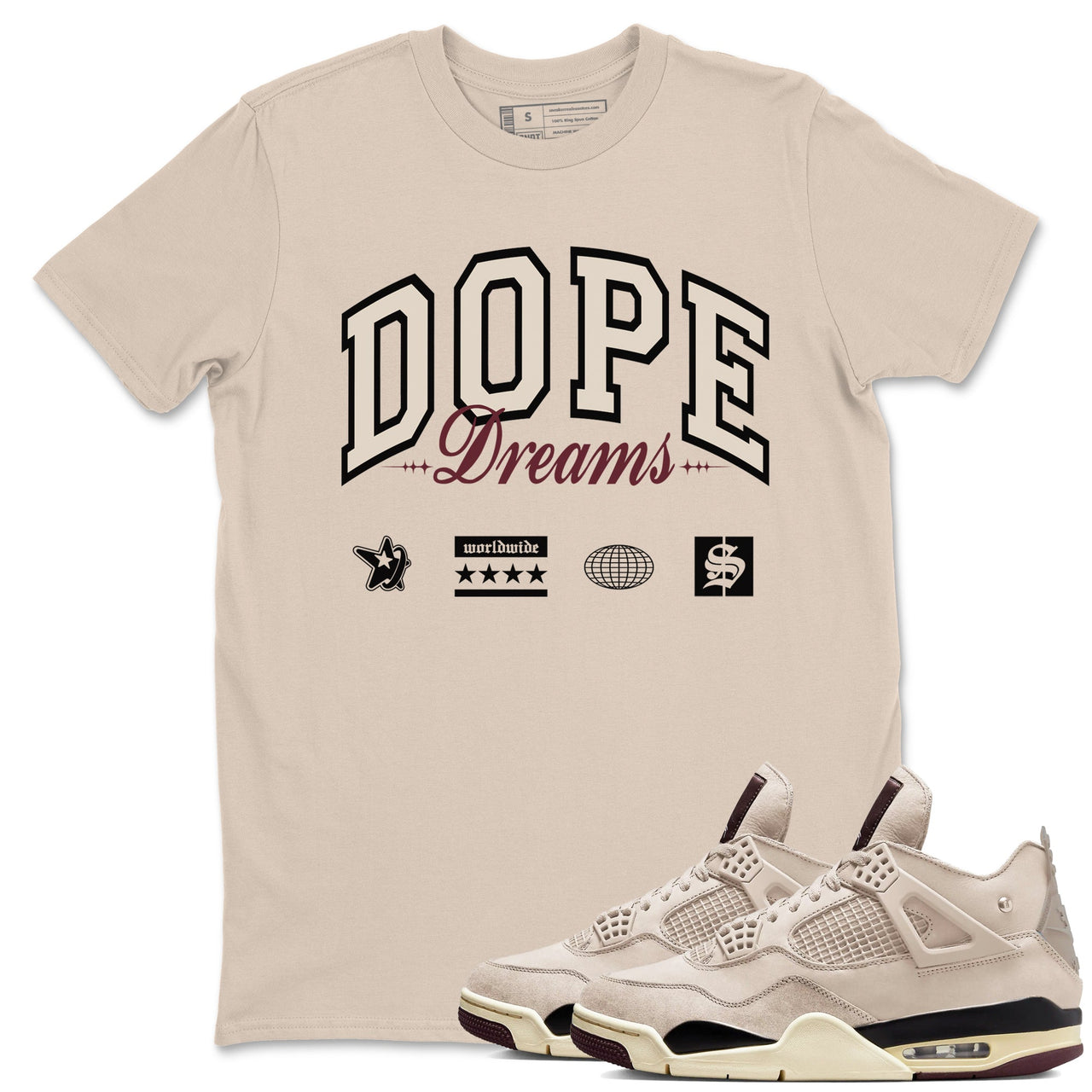 4s A Ma Maniere x Fossil Stone shirts to match jordans Dope Dreams sneaker match tees Air Jordan 4 A Ma Maniere x Fossil Stone match shoes to clothes SNRT Sneaker Tees unisex cotton Sand 1 shirts