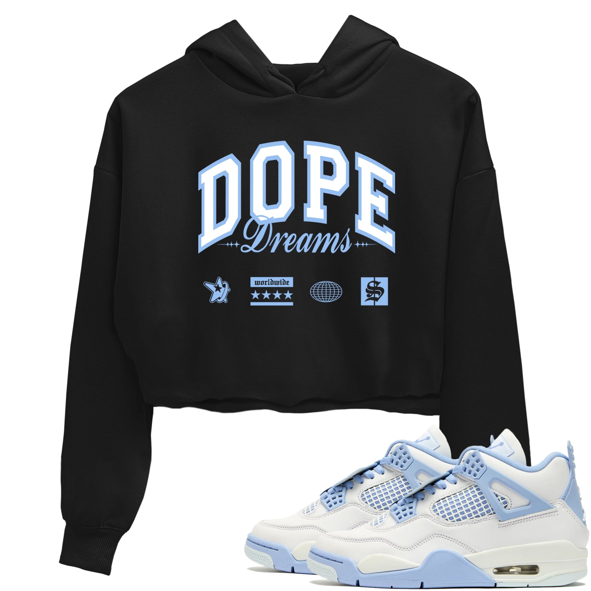 4s Forget Me Not shirts to match jordans Dope Dreams graphic tees Air Jordan 4 Forget Me Not match shoes to clothes SNRT Sneaker Tees unisex cotton Black 1 crop tee