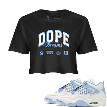 4s Forget Me Not shirts to match jordans Dope Dreams graphic tees Air Jordan 4 Forget Me Not match shoes to clothes SNRT Sneaker Tees unisex cotton Black 1 crop tee