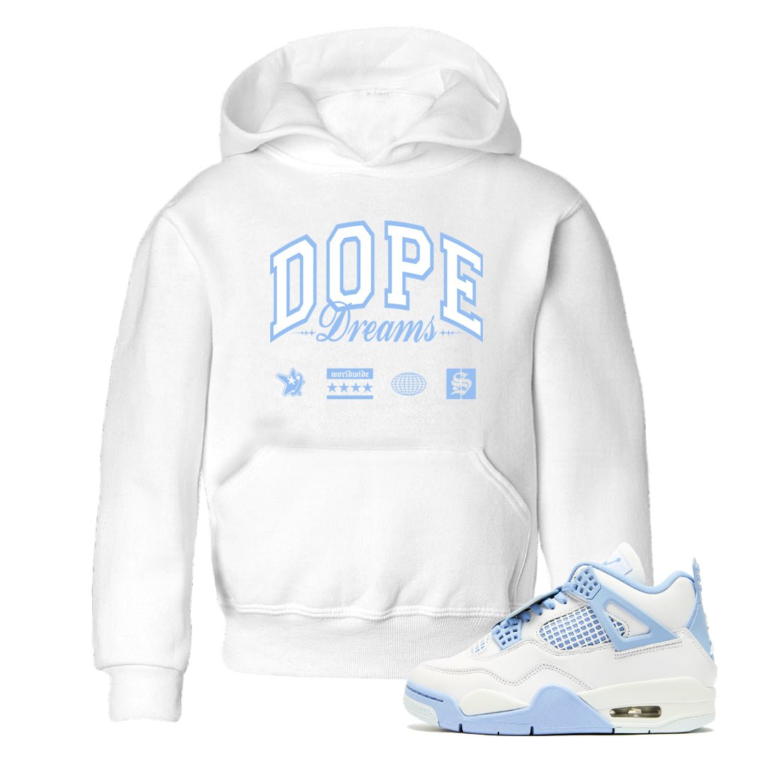 4s Forget Me Not shirts to match jordans Dope Dreams graphic tees Air Jordan 4 Forget Me Not match shoes to clothes SNRT Sneaker Tees Youth Baby White 1 tee