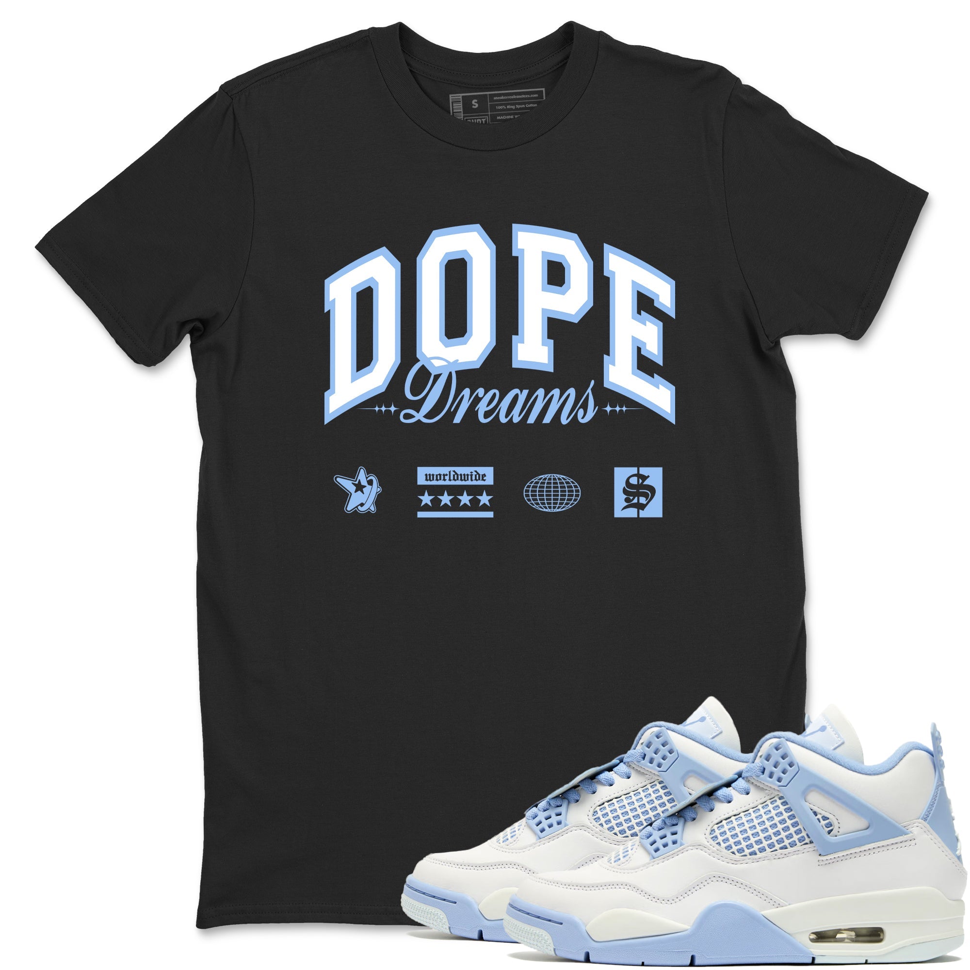 4s Forget Me Not shirts to match jordans Dope Dreams graphic tees Air Jordan 4 Forget Me Not match shoes to clothes SNRT Sneaker Tees unisex cotton Black 1 shirts