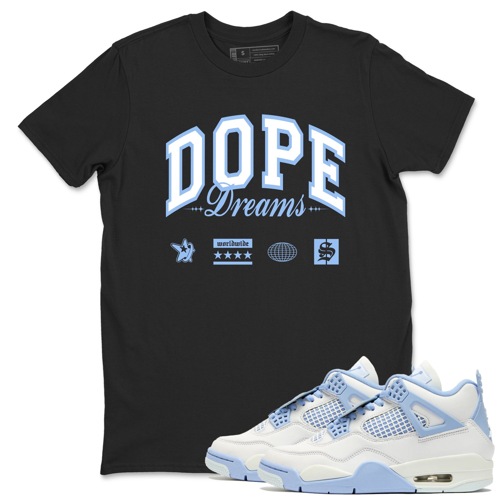 4s Forget Me Not shirts to match jordans Dope Dreams graphic tees Air Jordan 4 Forget Me Not match shoes to clothes SNRT Sneaker Tees unisex cotton Black 1 shirts