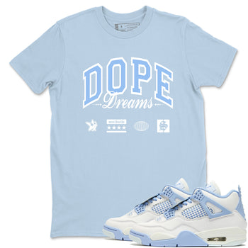4s Forget Me Not shirts to match jordans Dope Dreams graphic tees Air Jordan 4 Forget Me Not match shoes to clothes SNRT Sneaker Tees unisex cotton Light Blue 1 shirts
