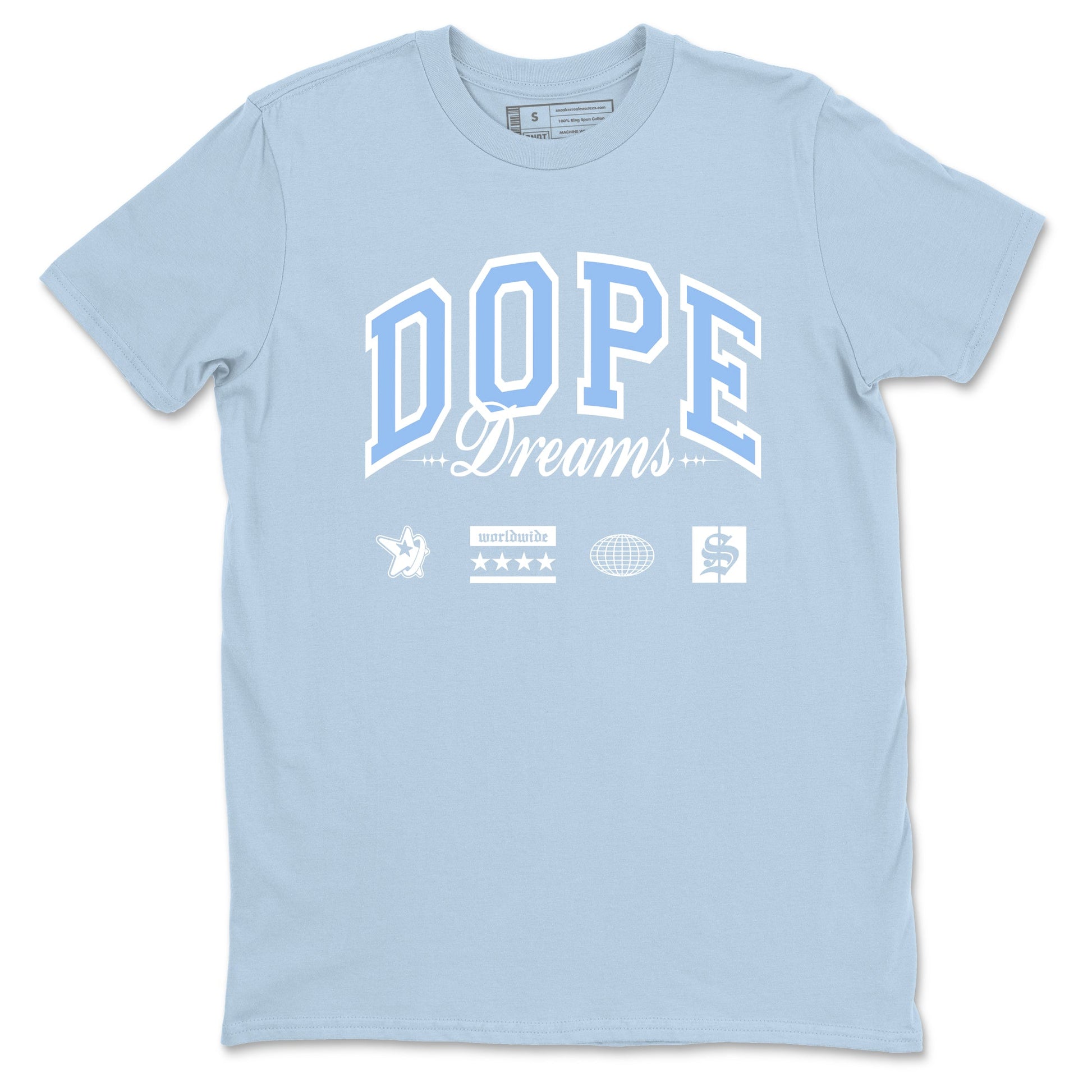 4s Forget Me Not shirts to match jordans Dope Dreams graphic tees Air Jordan 4 Forget Me Not match shoes to clothes SNRT Sneaker Tees unisex cotton Light Blue 2 shirts