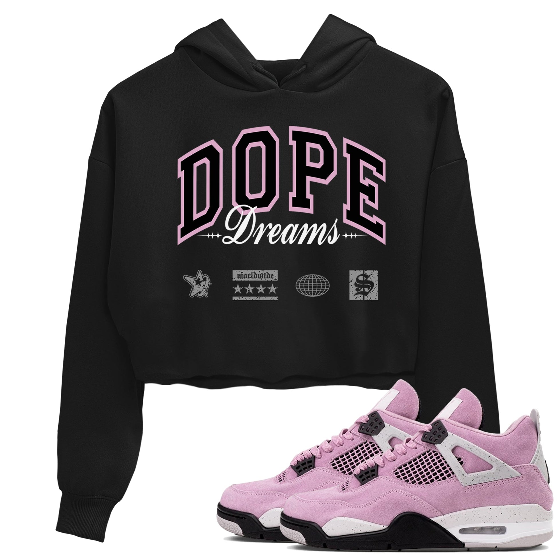 4s Retro Orchid shirts to match jordans Dope Dreams sneaker match tees Air Jordan 4 WMNS Orchid match shoes to clothes SNRT Sneaker Tees unisex cotton Black 1 crop tee