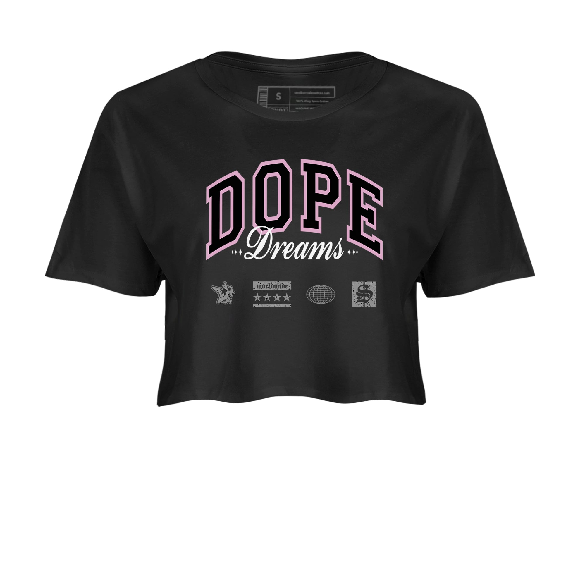 4s Retro Orchid shirts to match jordans Dope Dreams sneaker match tees Air Jordan 4 WMNS Orchid match shoes to clothes SNRT Sneaker Tees unisex cotton Black 2 crop tee