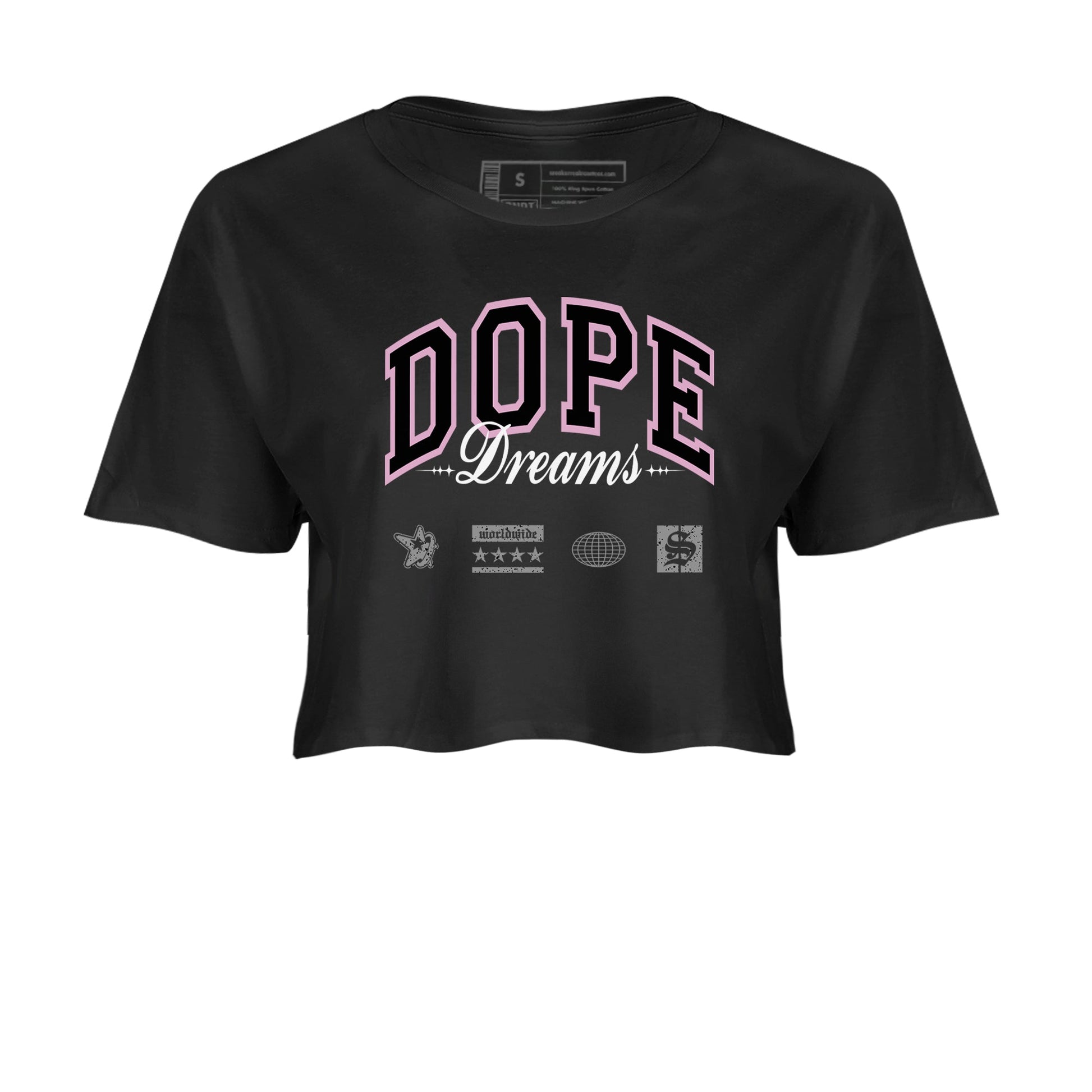4s Retro Orchid shirts to match jordans Dope Dreams sneaker match tees Air Jordan 4 WMNS Orchid match shoes to clothes SNRT Sneaker Tees unisex cotton Black 2 crop tee