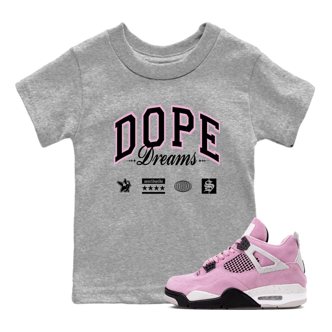 4s Retro Orchid shirts to match jordans Dope Dreams sneaker match tees Air Jordan 4 WMNS Orchid match shoes to clothes SNRT Sneaker Tees Youth Baby Heather Grey 1 tee