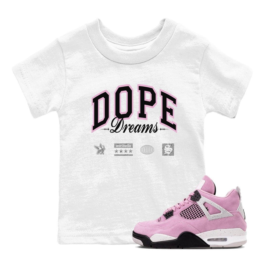 4s Retro Orchid shirts to match jordans Dope Dreams sneaker match tees Air Jordan 4 WMNS Orchid match shoes to clothes SNRT Sneaker Tees Youth Baby White 1 tee