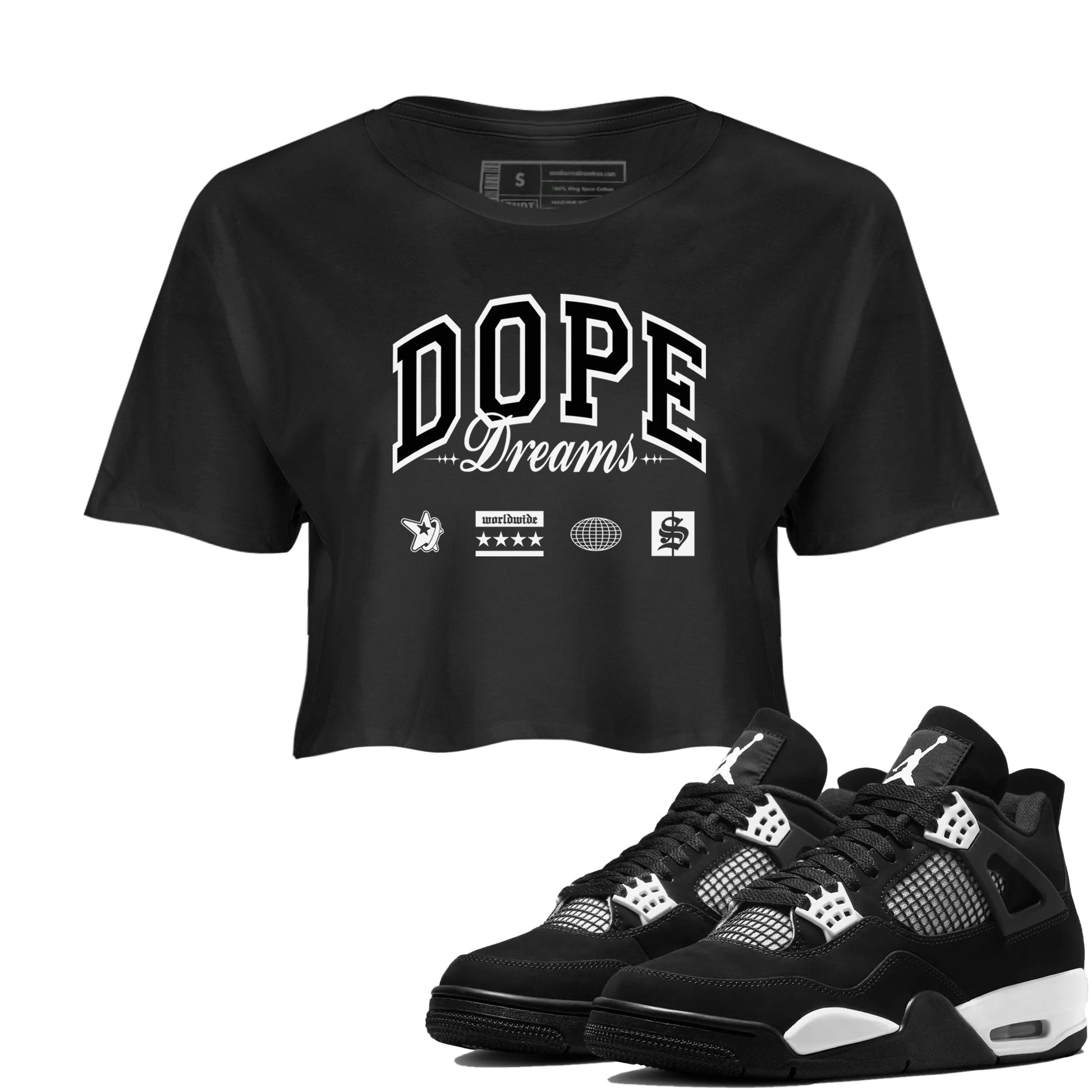 4s White Thunder shirts to match jordans Dope Dreams sneaker match tees Air Jordan 4 White Thunder SNRT Sneaker Release Tees unisex cotton Black 1 Crop Shirts