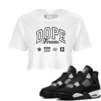 4s White Thunder shirts to match jordans Dope Dreams sneaker match tees Air Jordan 4 White Thunder SNRT Sneaker Release Tees unisex cotton White 1 Crop Shirts
