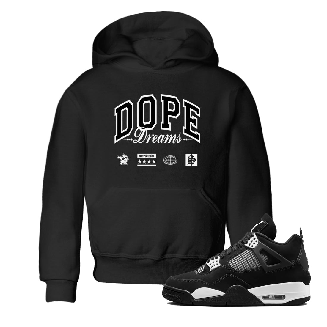 4s White Thunder shirts to match jordans Dope Dreams sneaker match tees Air Jordan 4 White Thunder SNRT Sneaker Release Tees Youth Baby Black 1 crew neck shirts