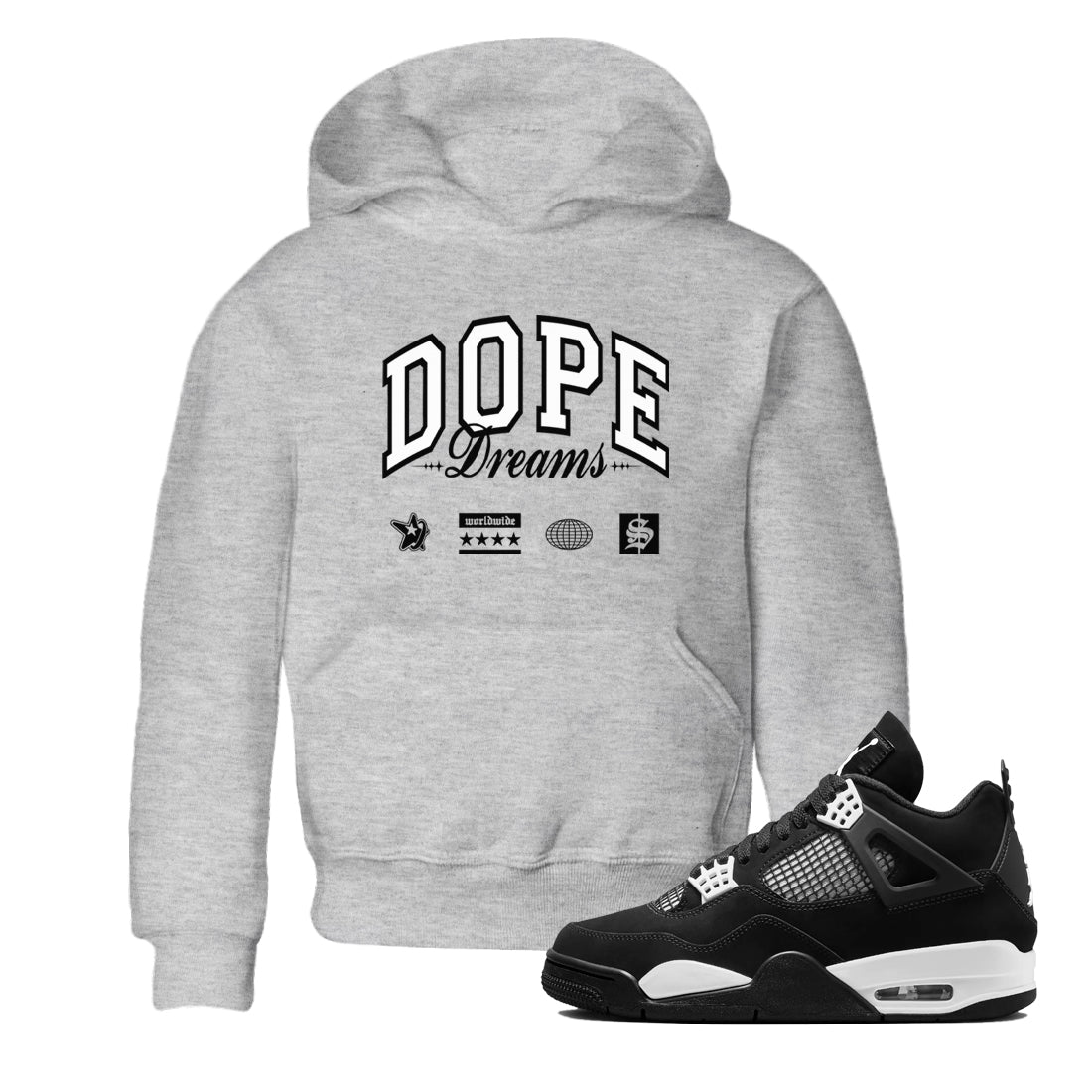 4s White Thunder shirts to match jordans Dope Dreams sneaker match tees Air Jordan 4 White Thunder SNRT Sneaker Release Tees Youth Baby Heather Grey 1 crew neck shirts