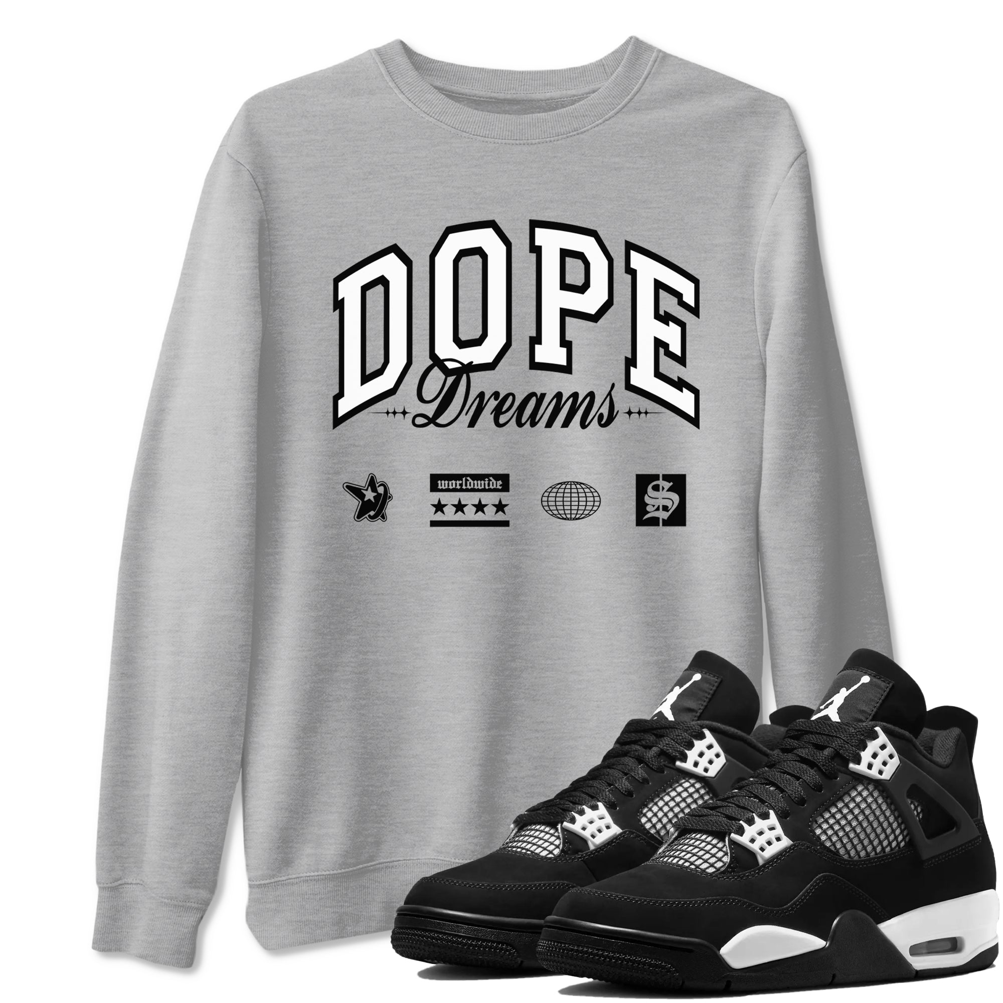 4s White Thunder shirts to match jordans Dope Dreams sneaker match tees Air Jordan 4 White Thunder SNRT Sneaker Release Tees unisex cotton Heather Grey 1 crew neck shirts