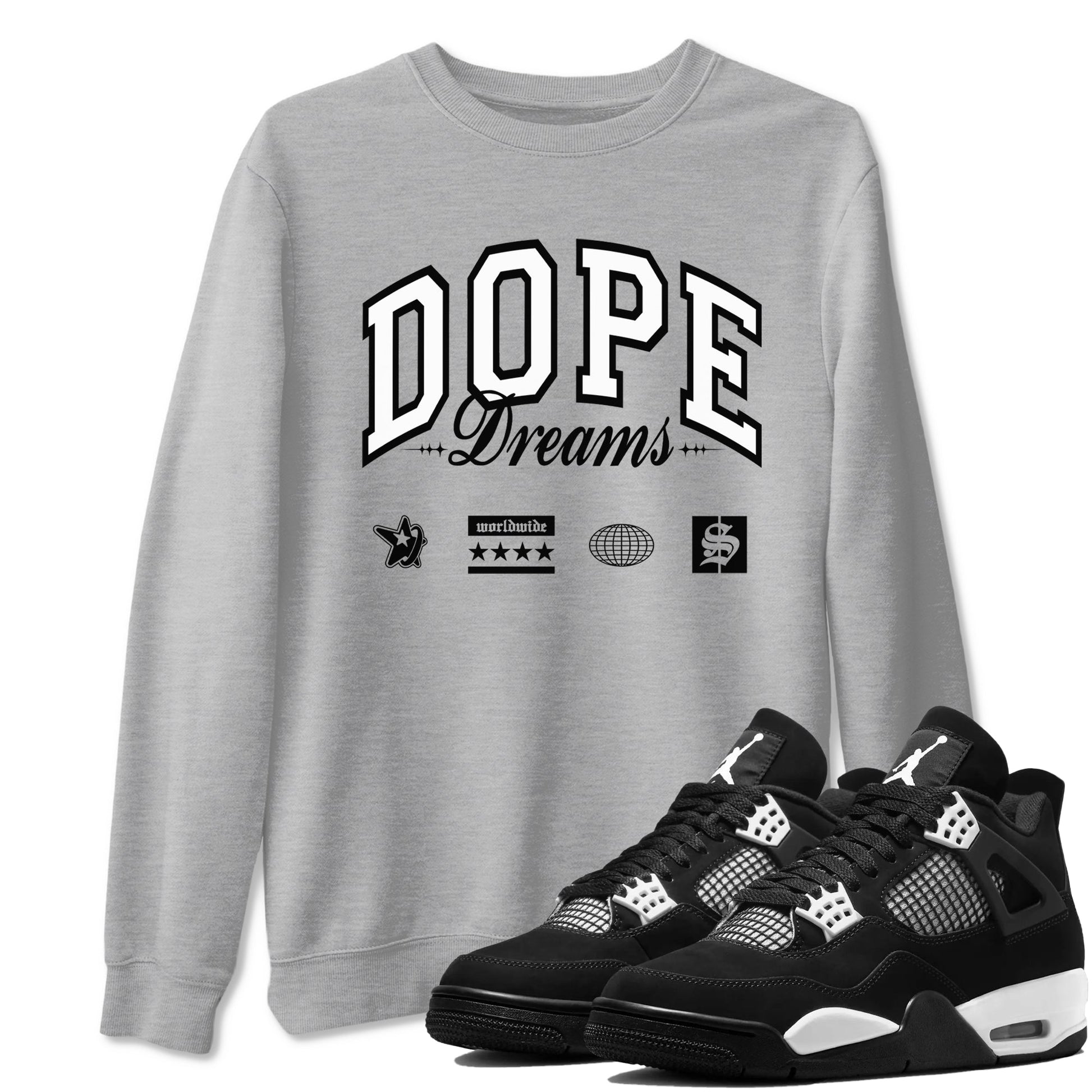 4s White Thunder shirts to match jordans Dope Dreams sneaker match tees Air Jordan 4 White Thunder SNRT Sneaker Release Tees unisex cotton Heather Grey 1 crew neck shirts