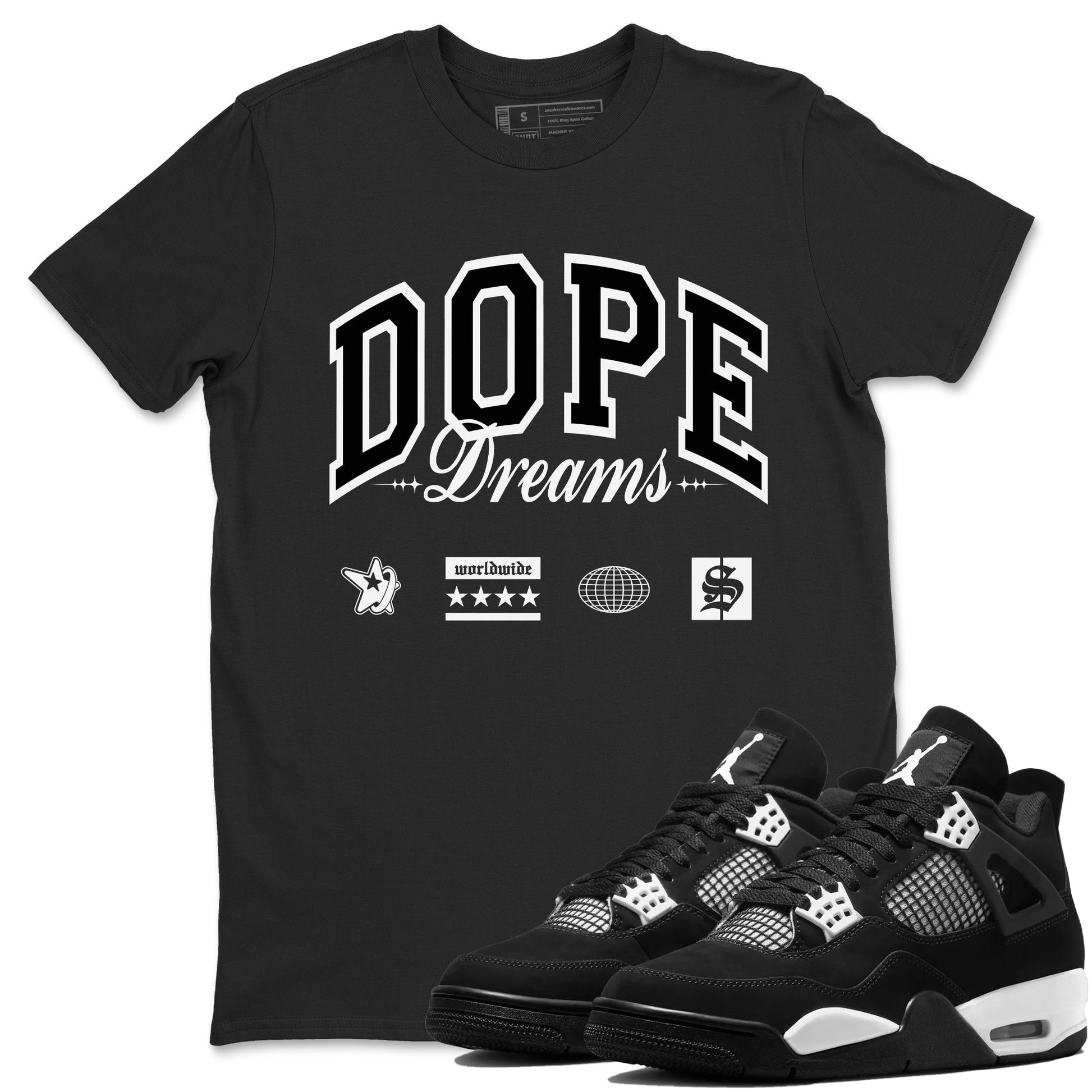 4s White Thunder shirts to match jordans Dope Dreams sneaker match tees Air Jordan 4 White Thunder SNRT Sneaker Release Tees unisex cotton Black 1 crew neck shirts