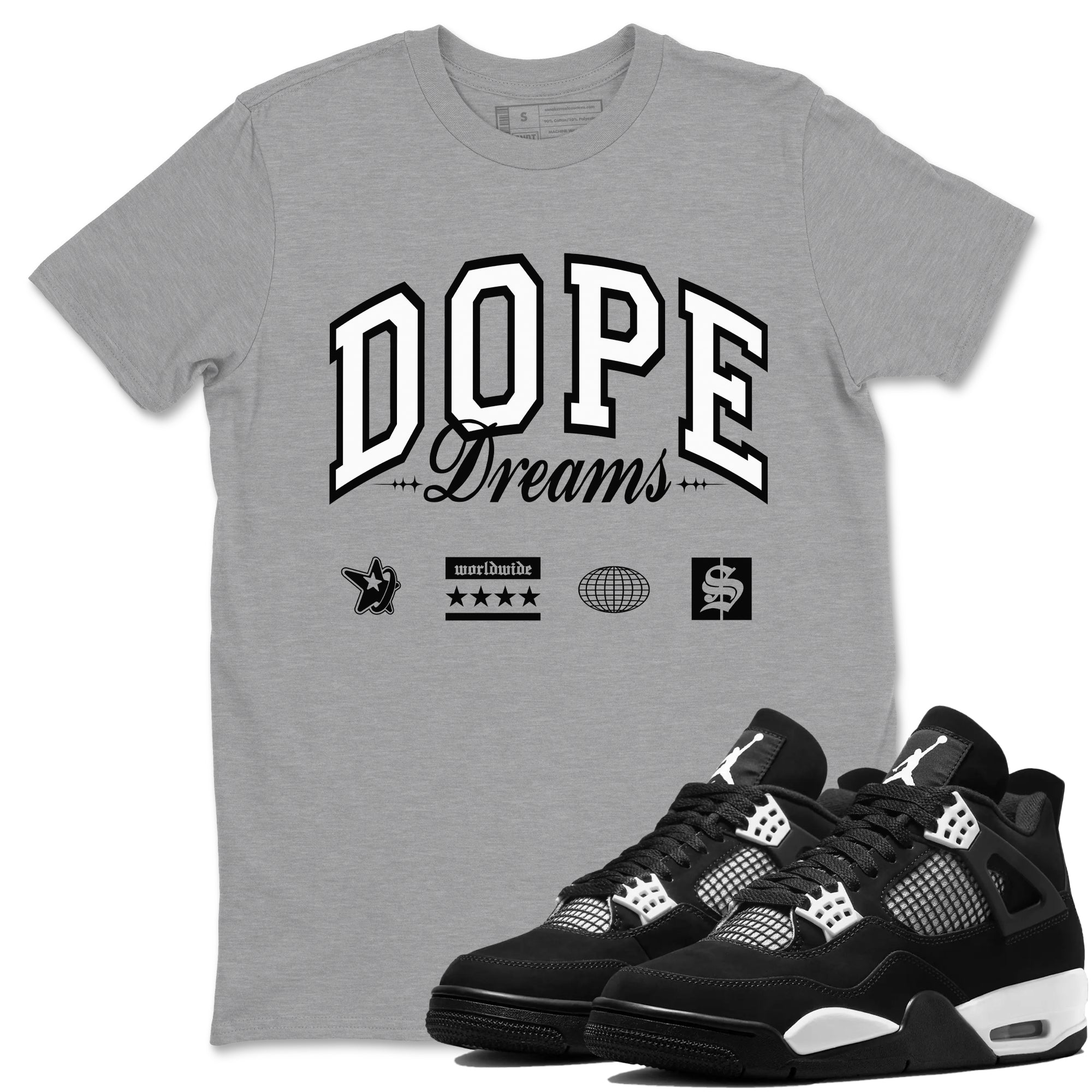 4s White Thunder shirts to match jordans Dope Dreams sneaker match tees Air Jordan 4 White Thunder SNRT Sneaker Release Tees unisex cotton Heather Grey 1 crew neck shirts
