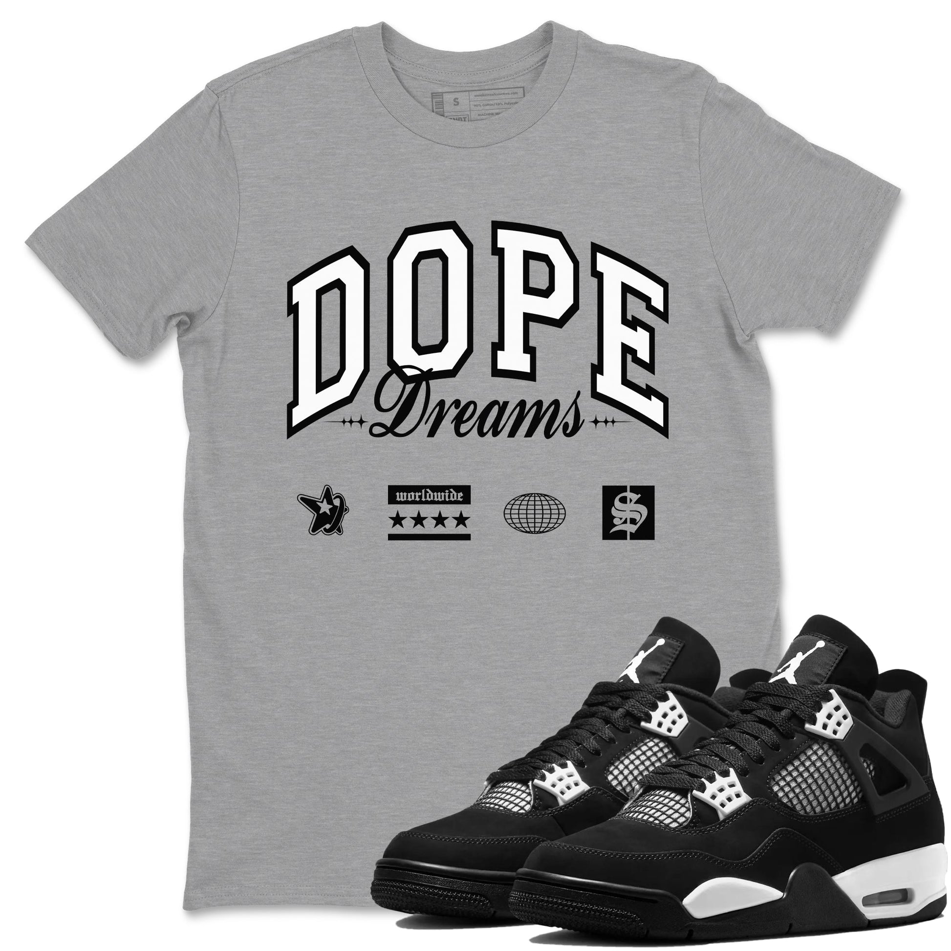4s White Thunder shirts to match jordans Dope Dreams sneaker match tees Air Jordan 4 White Thunder SNRT Sneaker Release Tees unisex cotton Heather Grey 1 crew neck shirts