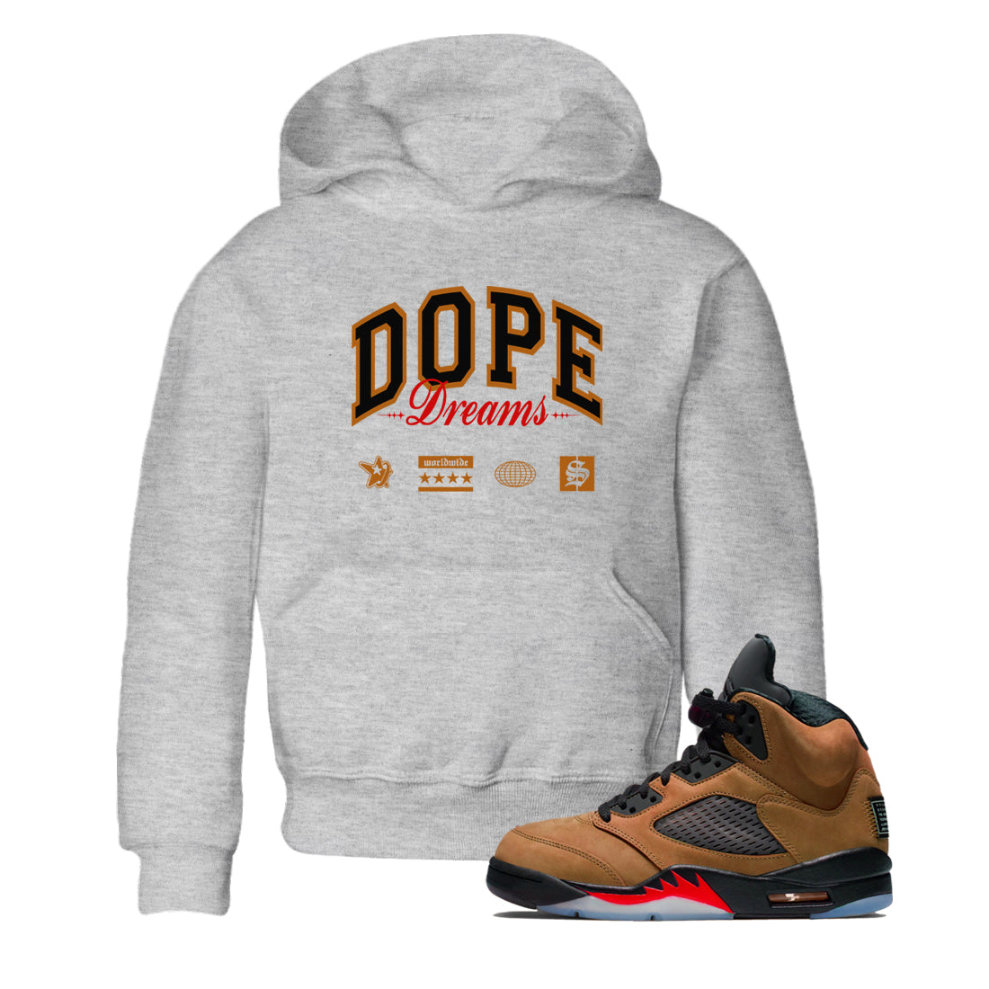 5s Archaeo Brown shirts to match jordans Dope Dreams sneaker match tees Air Jordan 5 Archaeo Brown SNRT Sneaker Release Tees Youth Baby Heather Grey 1 crew neck shirts