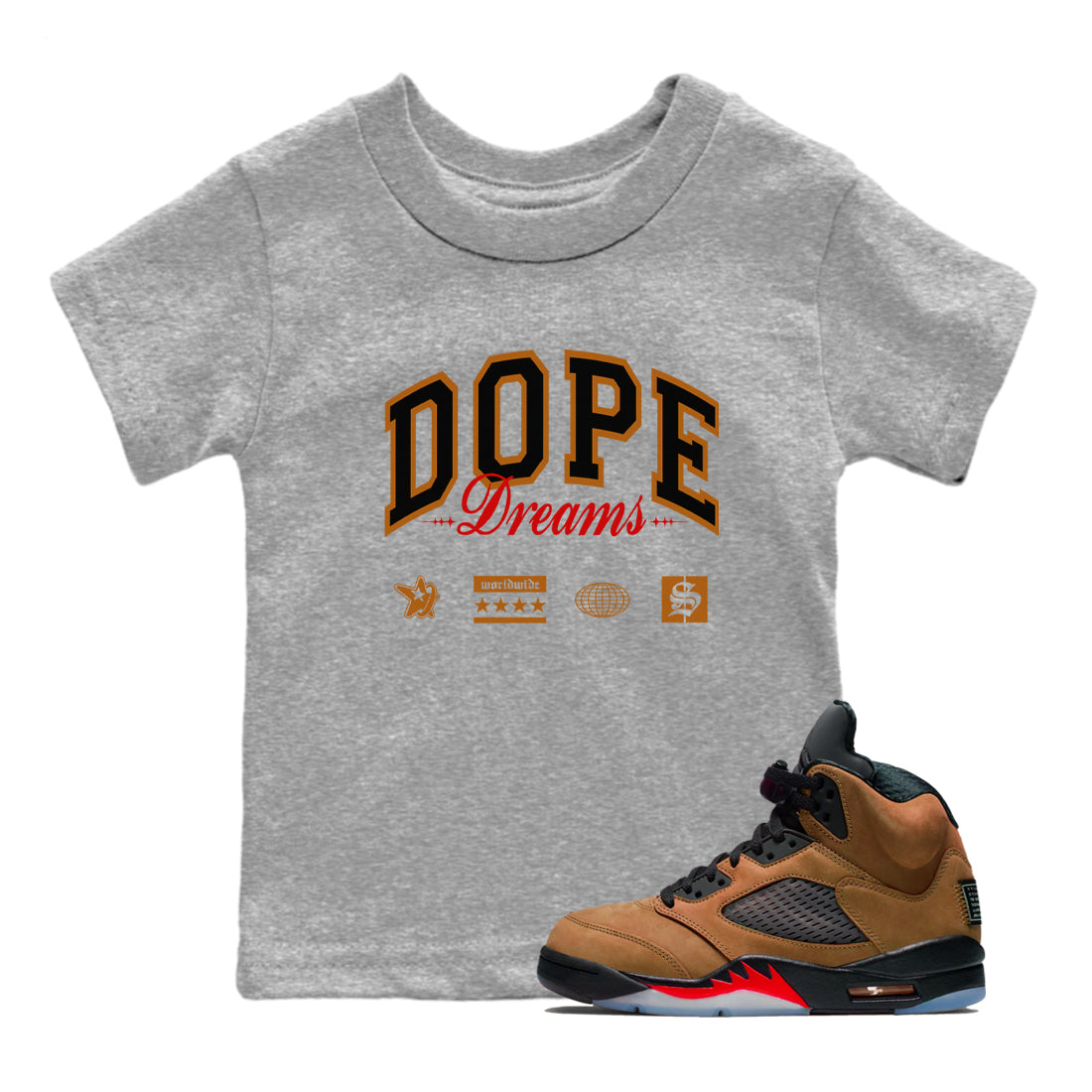 5s Archaeo Brown shirts to match jordans Dope Dreams sneaker match tees Air Jordan 5 Archaeo Brown SNRT Sneaker Release Tees Youth Baby Heather Grey 1 crew neck shirts