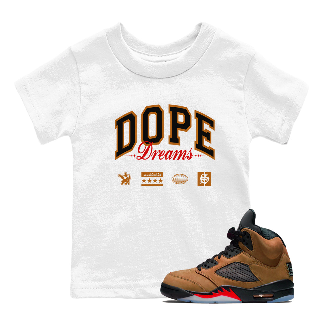 5s Archaeo Brown shirts to match jordans Dope Dreams sneaker match tees Air Jordan 5 Archaeo Brown SNRT Sneaker Release Tees Youth Baby White 1 crew neck shirts