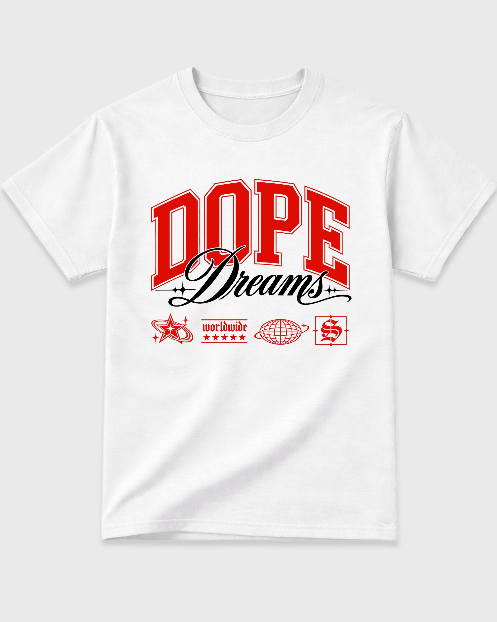 Dope Dreams Graphic T-Shirt featuring original streetwear artwork designed to match the Air Jordan 6 White Infrared. White 2 Graphic T-Shirt.